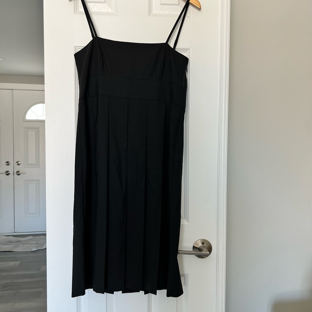 THEORY Raquel Black Pleated Fit and Flare‎ Spaghetti Strap Dress Size 8